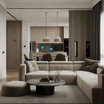 Smart thermostat, lights, and appliances in a modern living room.