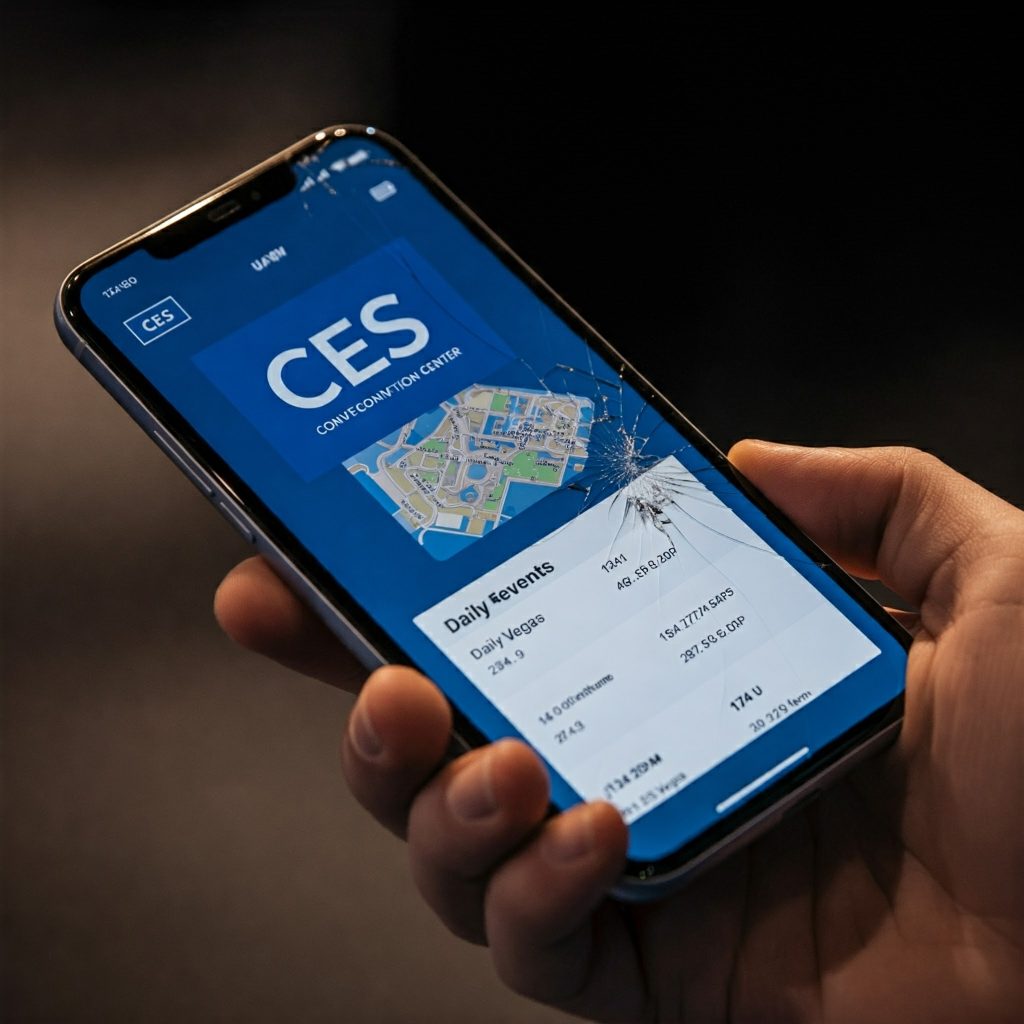 Someone using the CES app on their phone to navigate the event.