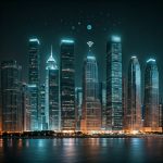 CES 2025 tech exhibition in Las Vegas, featuring futuristic displays, keynote screens, and attendees exploring innovative gadgets.