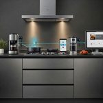 A modern kitchen equipped with smart appliances and connected devices.